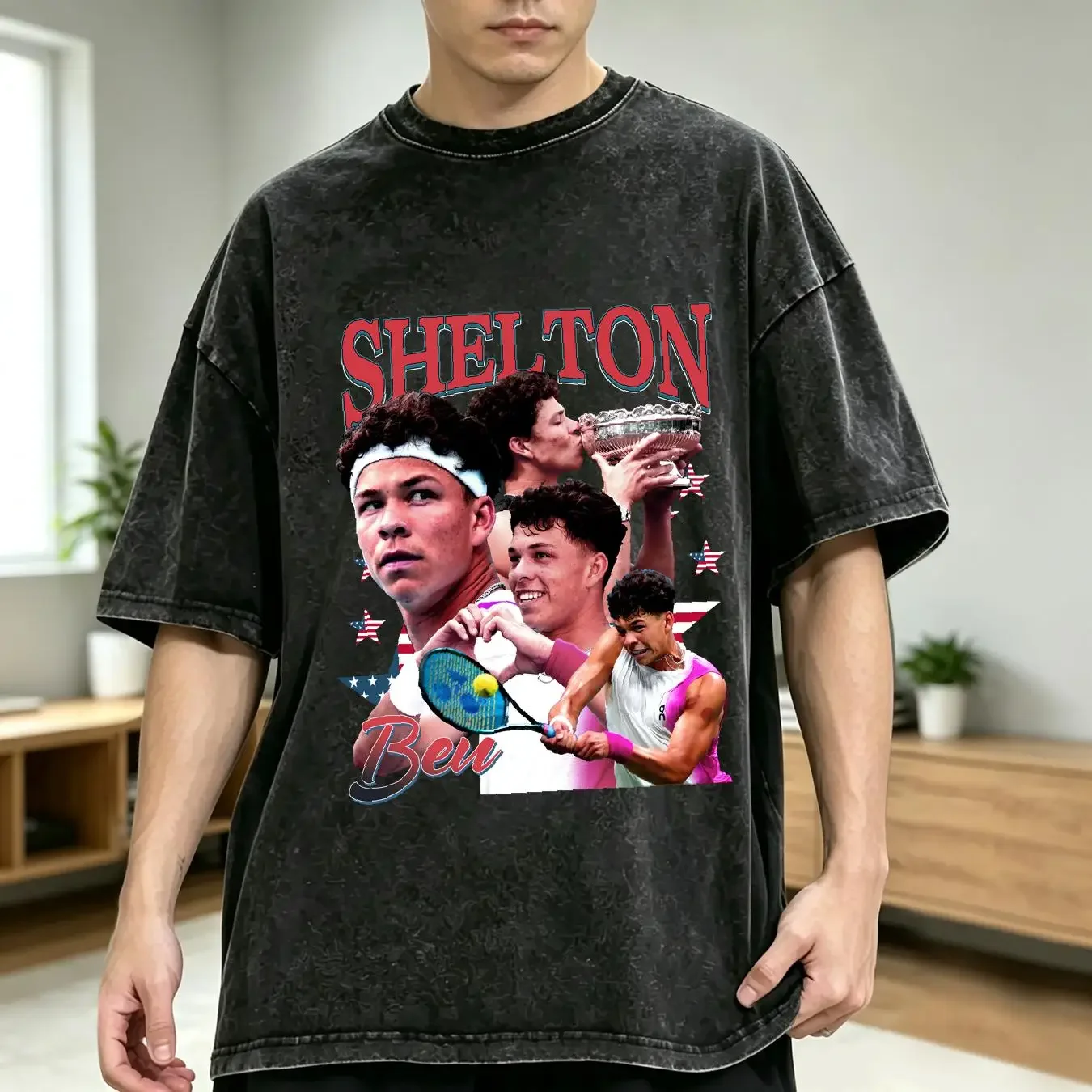 washed T Shirt Ben Shelton American Professional Tennis Player Vintage Bootleg 90' vintage Washed Unisex Stylish fashion homme