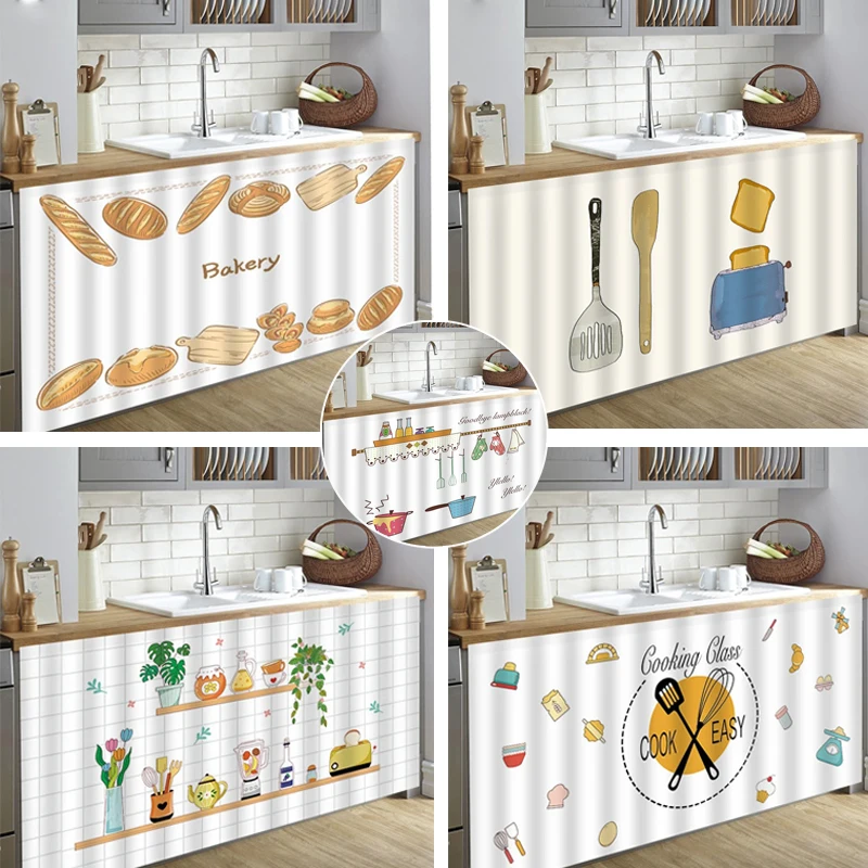 

Home Cabinet Curtains Self-adhesive Non Perforated Dust-proof Cabinets Screens Waterproof Oil Resistant Furniture Short Curtains