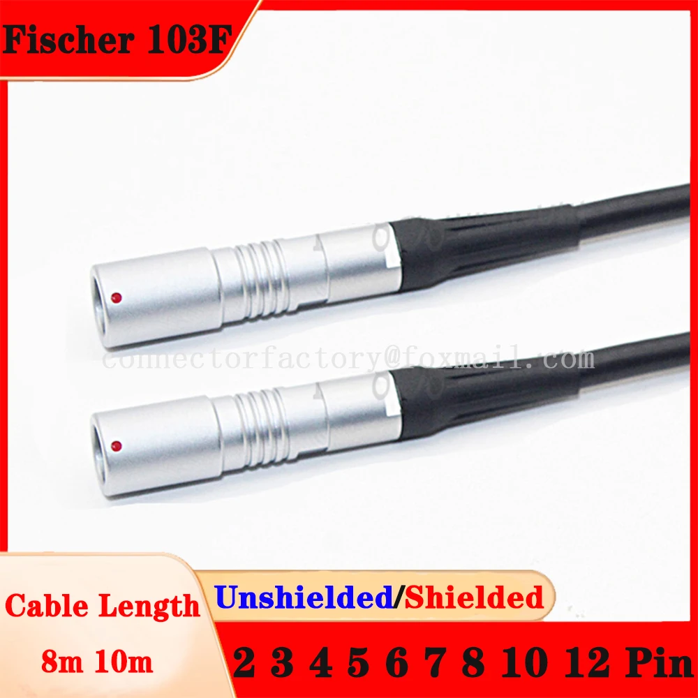 Fischer 103F 1F Connectors With 8m 10m Cable 2 3 4 5 6 7 8 10 12Pin Waterproof Push-pull Self-locking Half Moon Male Female Plug