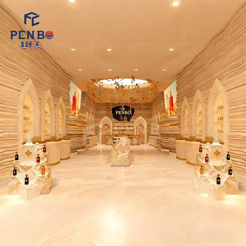 custom.Middle Eastern High End Arab Perfume Showcase Customized Mall Kiosk Perfume Counter Display Fragrance Perfume Store Furni