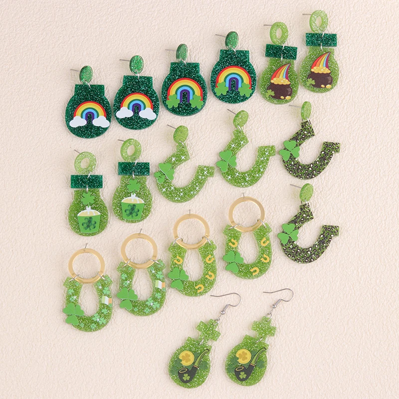 Green Shoes, Rainbow Beer Beard Pattern Earrings St. Patrick'S Day Irish Festival Carnival Women Earring