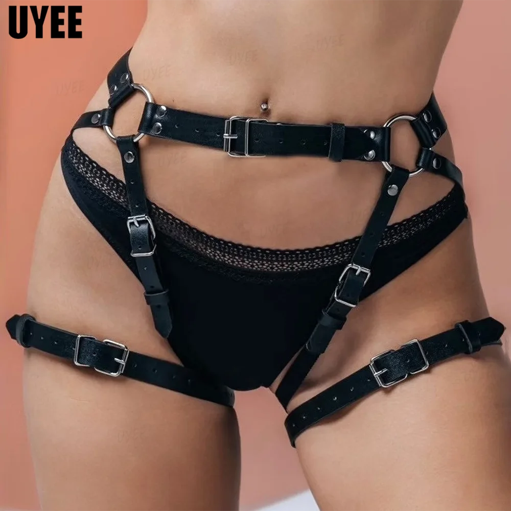 

UYEE Sexy Lingerie Woman PU Leather Harness Garter Belt Women's Underwear Corset Bondage Body Chain Fetish Clothes Accessories