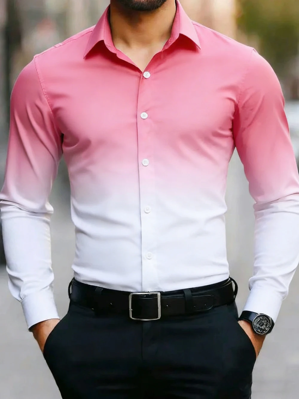 Men's business long-sleeve collared shirt with yellow stripe check 3D printed shirt Hawaiian vacation social shirt for Men