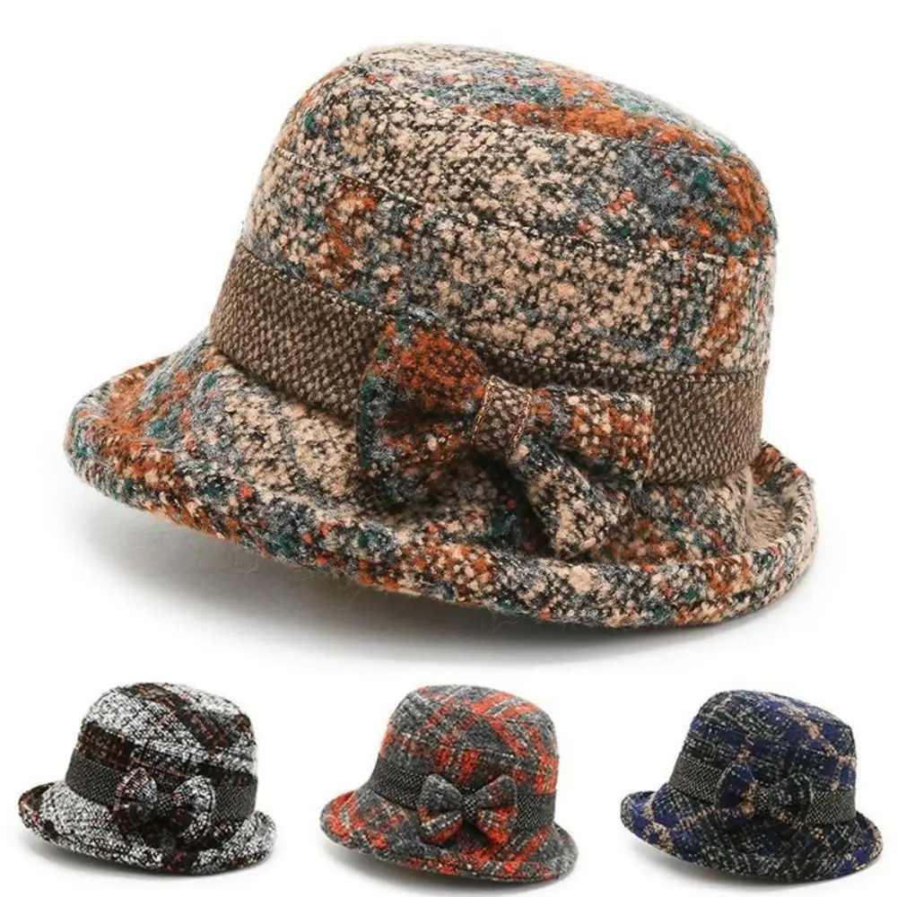 Warm Tweed Knit Hat Fashion Breathable Headdress Bucket Cap Dome Vintage Fisherman Hat Women