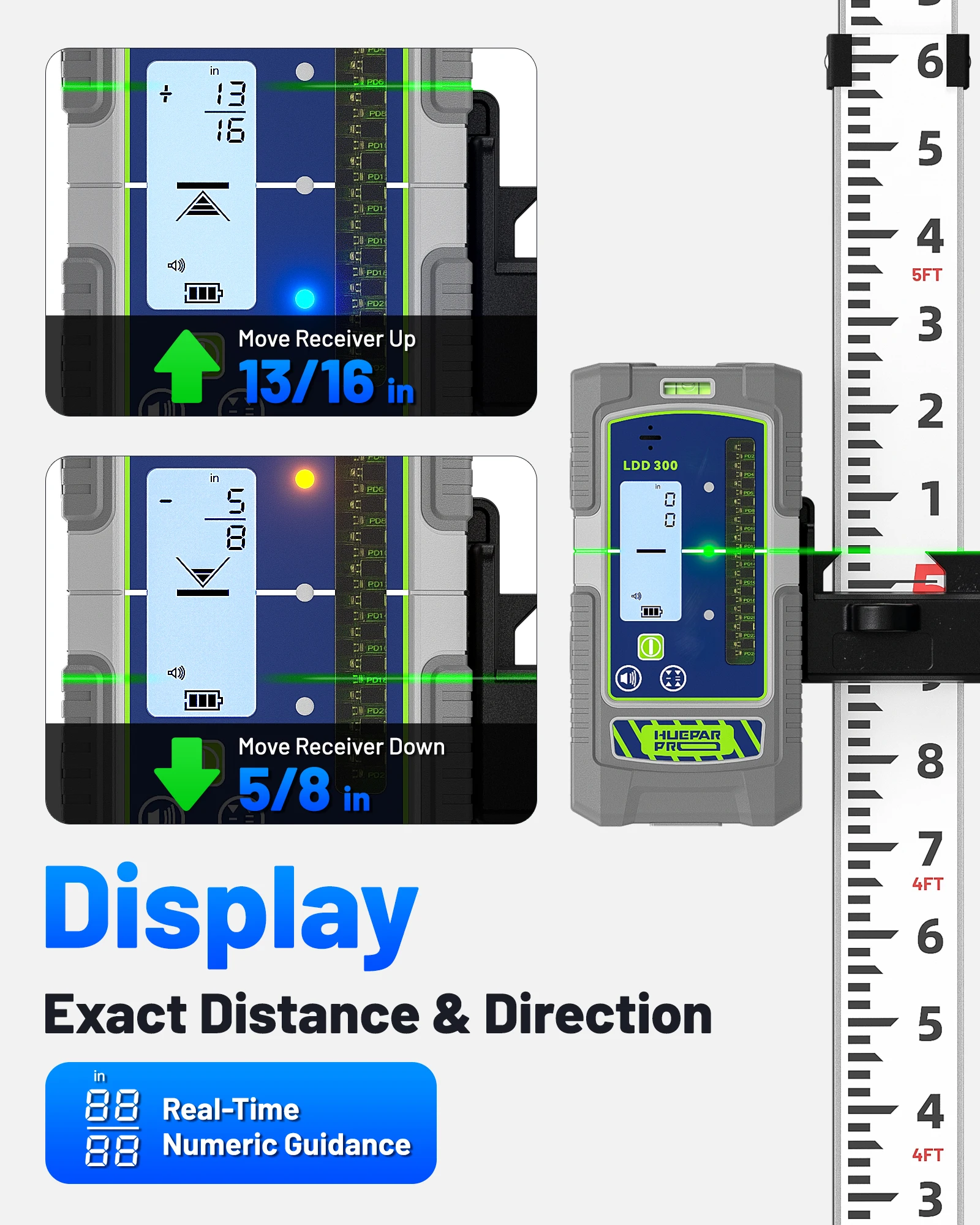 Huepar Detector For Laser Level Universal Laser Reciver With LCD Disply and High Precision,Long Distance Digital Laser Receive view 5