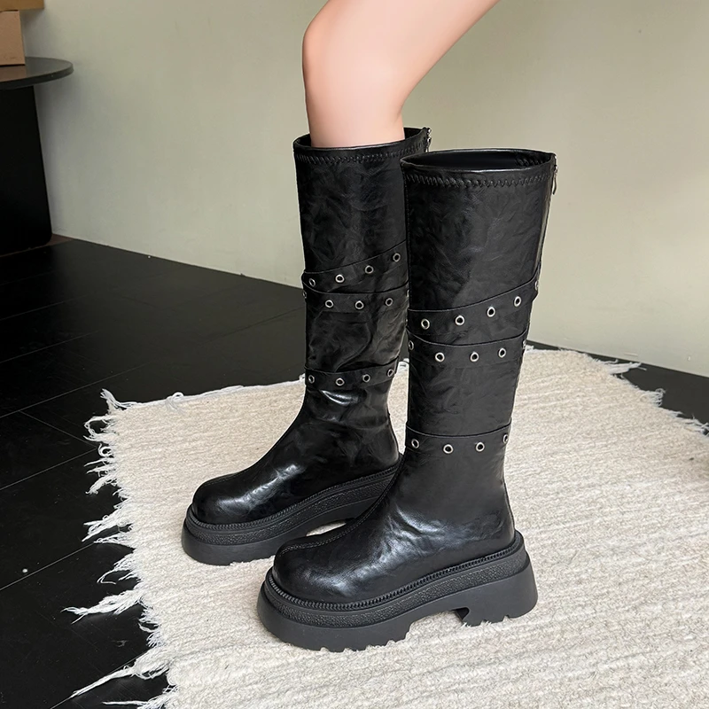 أحذية جديدة لعام 2025 بكعب عالي وحزام بإبزيم وكعب عالي أحذية نسائية بمقدمة مستديرة وسحاب منصة أحذية فارس ЖеСы БТНК