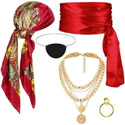 Pirate Costume Accessories for Women, Womens Captain Pirate Accessories with Bandana Head Scarf Sash Necklace (5PCS)