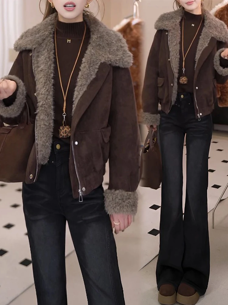 Ladies Thiened Lamb Fur Collar ort Jaet Korean Sle Loose Fit Warm Coat for Winter 2025 New Arrival Faionable Cotton...