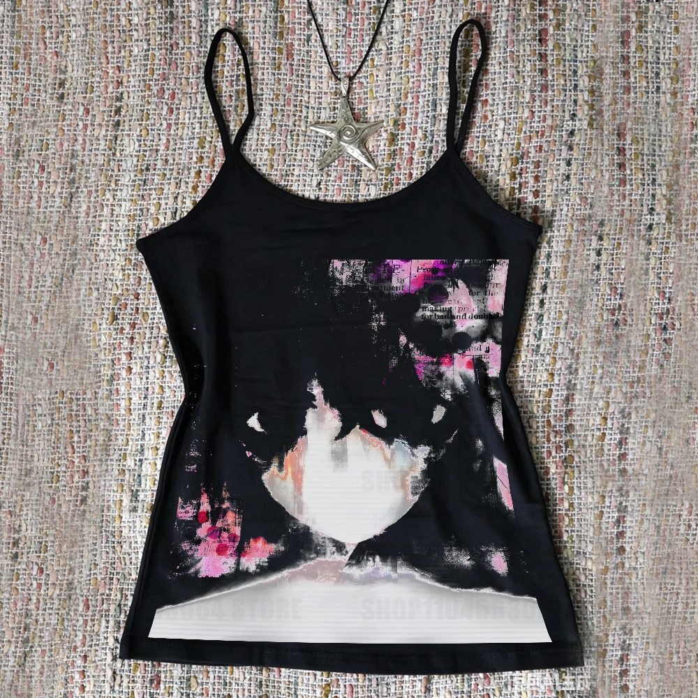 Gothic Y2K printed streetwear women's camisole aesthetic crop top portrait T-shirt Harajuku vest short sleeved T-shirt