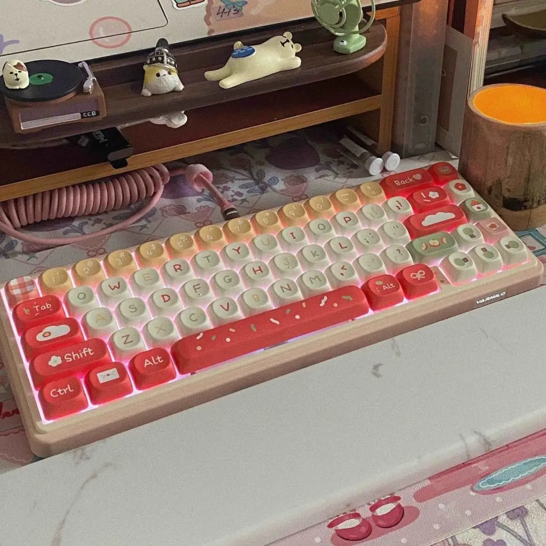 138Keys Apple MOA Keycaps Cute Keycap for Mechanical Keyboard Pink Key Caps for Girls Xmas Gift Keycap Set