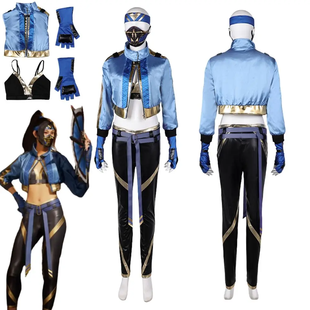 Kitana Mortal Kombat Cosplay Fantasia Costume Disguise for Adult Women Coat Pants Masks Gloves Outfits Halloween Carnival Suit