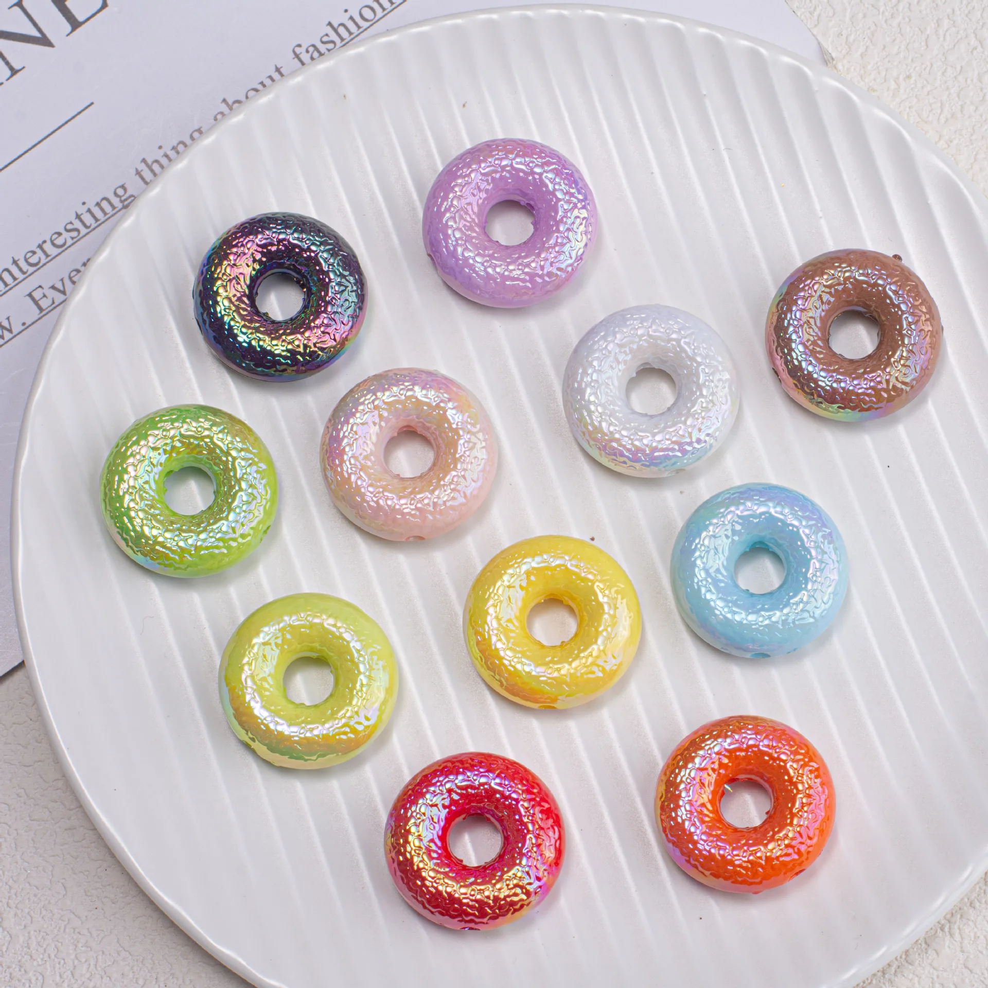

Trendy New 60pcs 26mm AB Colors Simulation Cute Food Dounts Shape Acrylic Jewelry Beads For Bracelet Necklace Earring Making