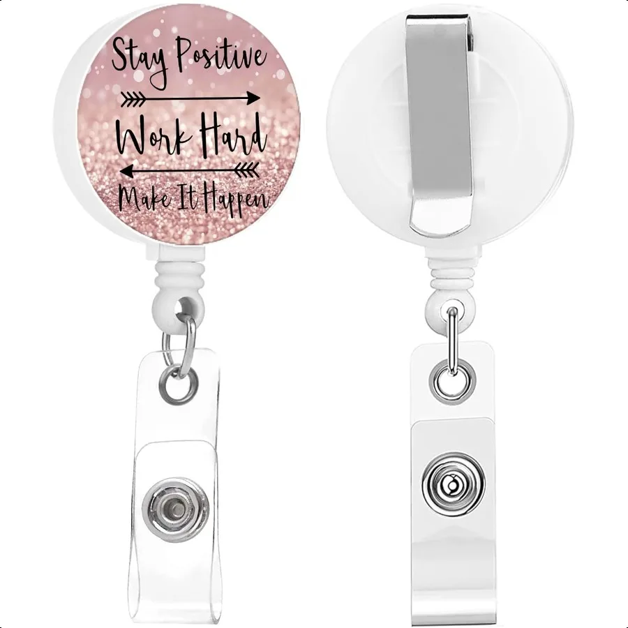 

Inspirational Quote Pink Retractable Badge Reel with Clip for ID Card Holders Decorative and Cute Badge Holder with Name Pack