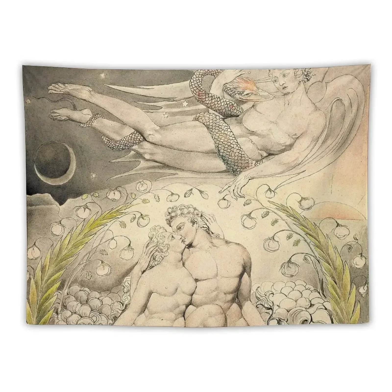 HD Satan Watching the Endearments of Adam and Eve, by William Blake HIGH DEFINITION (Original colors) Tapestry