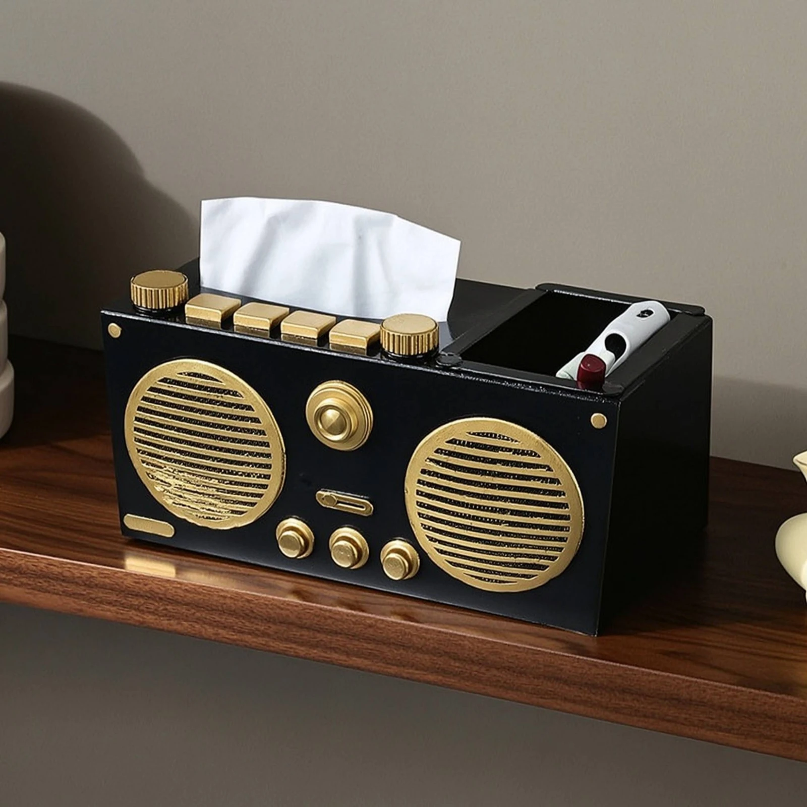 Retro Radio Tissue Box Cover Creative Tissue Box Cover with Organizer Retro Radio Organizer Stylish Practical for Desk