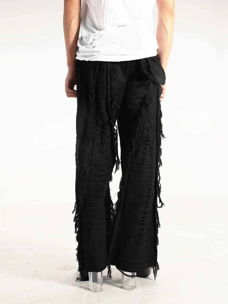 Waste Soil Style Pure Cotton Fringed Wide-Leg Straight Casual Paratrooper Pants Men