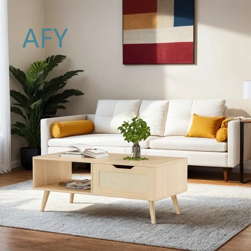 Customizable Log Style Coffee Table with Compartment Storage Rack Adjustable Height Dining Table for Living Room Home Decor