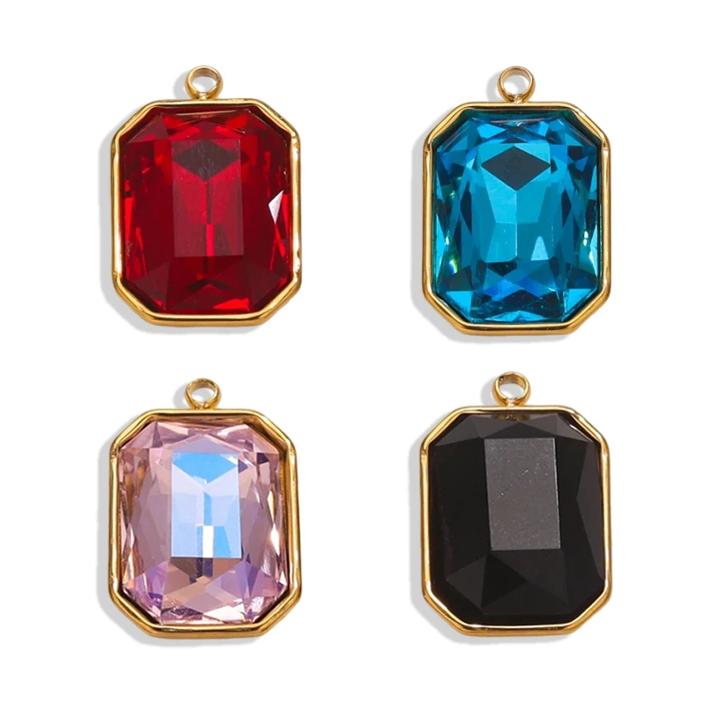 5pcs Stainless Steel PVD Plated Rectangle Cone Glass Crystal Charms DIY Connection Earrings Necklace Bracelet Jewelry Making