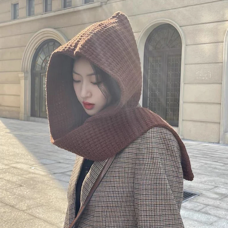 Fashion Balaclava Scarf Hat Wearable Blanket Winter Warm Women's Earmuffs Hat Girls Thickened Outdoor Hooded Scarf