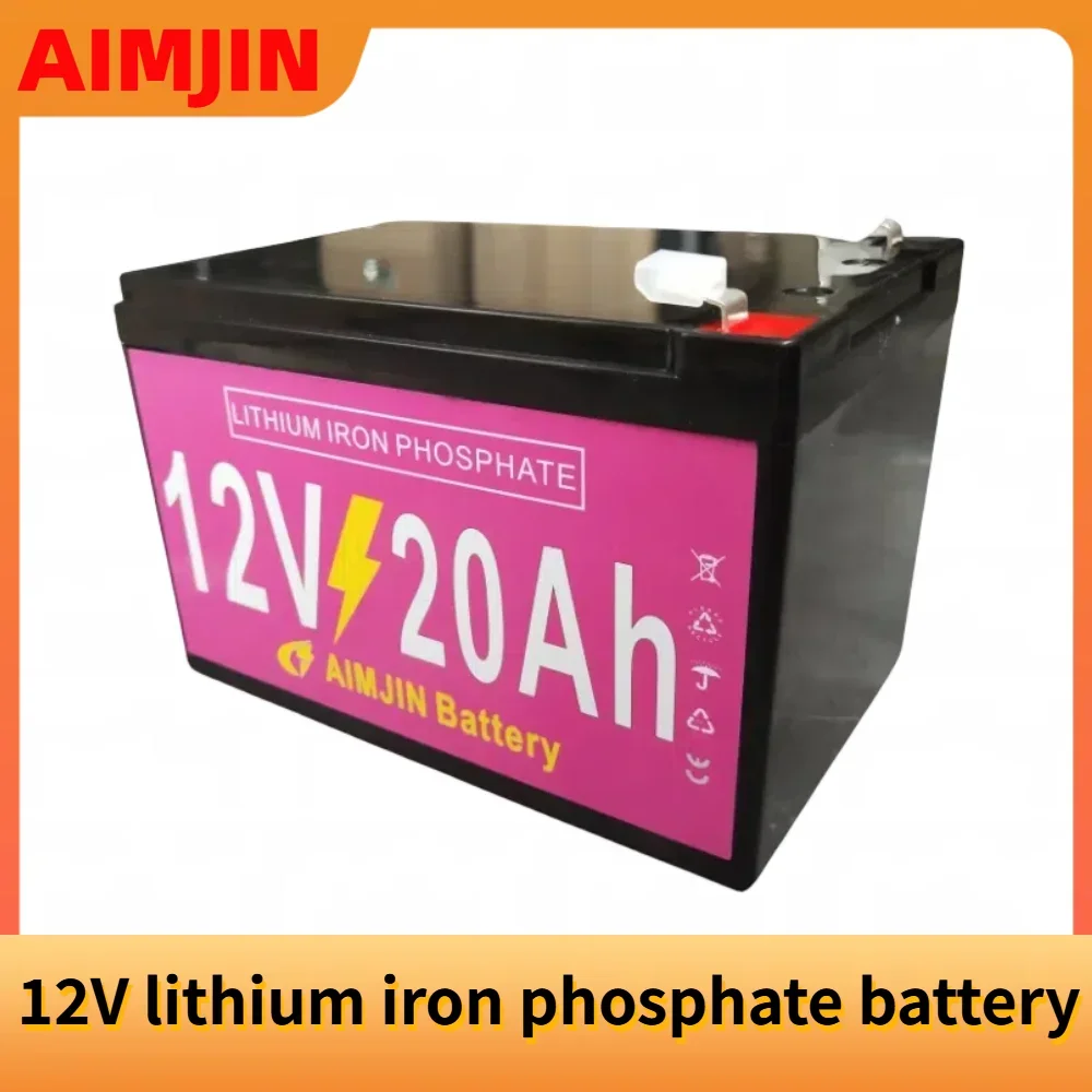 AIMJIN 12V 20Ah LiFePO4 Battery Built-in BMS Lithium Iron Phosphate Battery for Solar Panel Kits, Pushchairs, Motorhomes, Boats