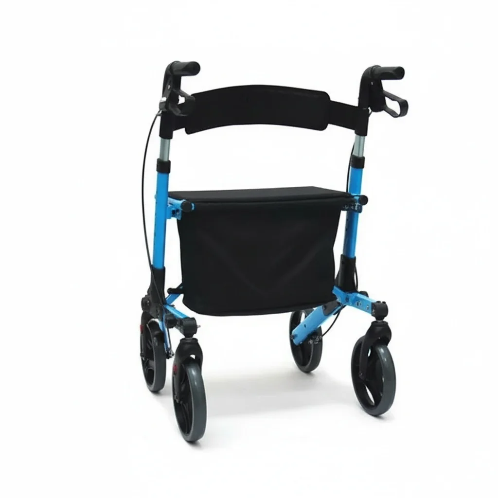 Foldable Rollator Walker, Aluminum Alloy Frame, Walking Aid with Disc Brake, 120kg Capacity, Stainless Steel Parts, Heavy Duty