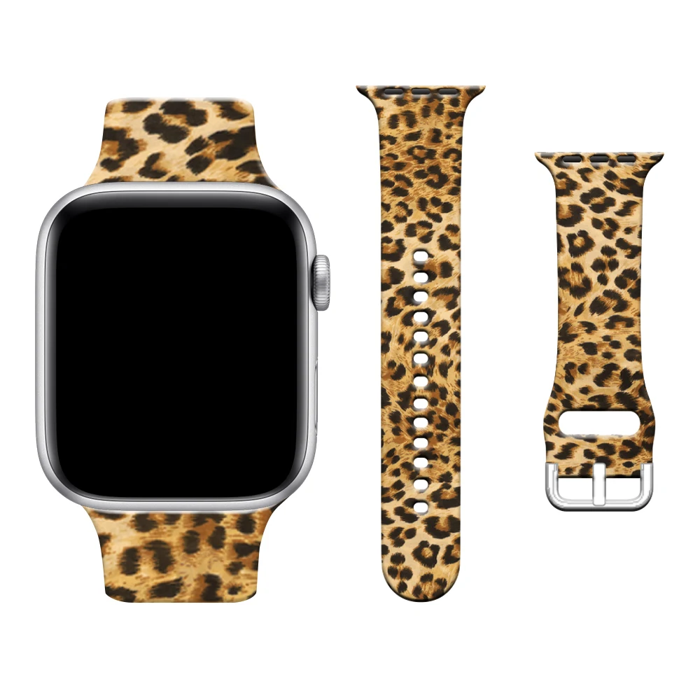 Silicone Leopard Printed Watchband for Apple Watch Ultra 2 49mm 40 42mm 44mm Bracelet for IWatch Series 9 8 7 6 5 4 41mm 38 45mm