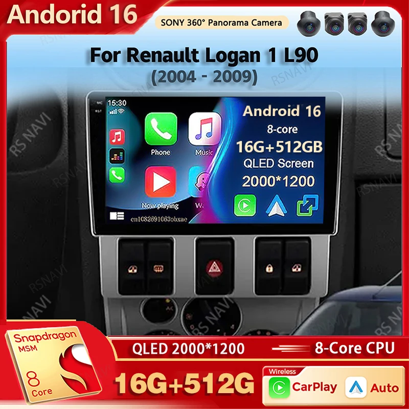 

Android 16 Qualcomm Car Radio Multimedia Player For Renault Logan 1 L90 2004 - 2009 Auto Carplay Car Stereo DSP Ai voice 2 Din