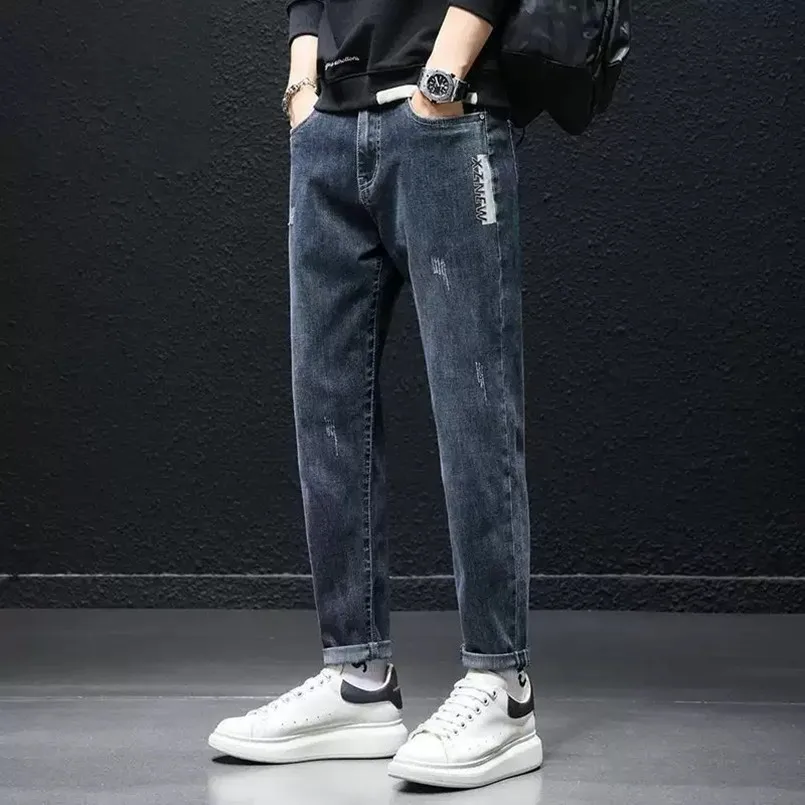 

New Spring/Autumn Fashion Trendy Solid Color Straight Leg Retro Stretch Denim Pants Men's Casual Sports High Quality Jeans