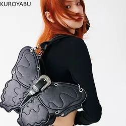 Y2K Punk Butterfly plecak PU skóra gotycka torby na ramię moda wszechstronna duża pojemność fajny modny torebki damskie dziewczęce torby