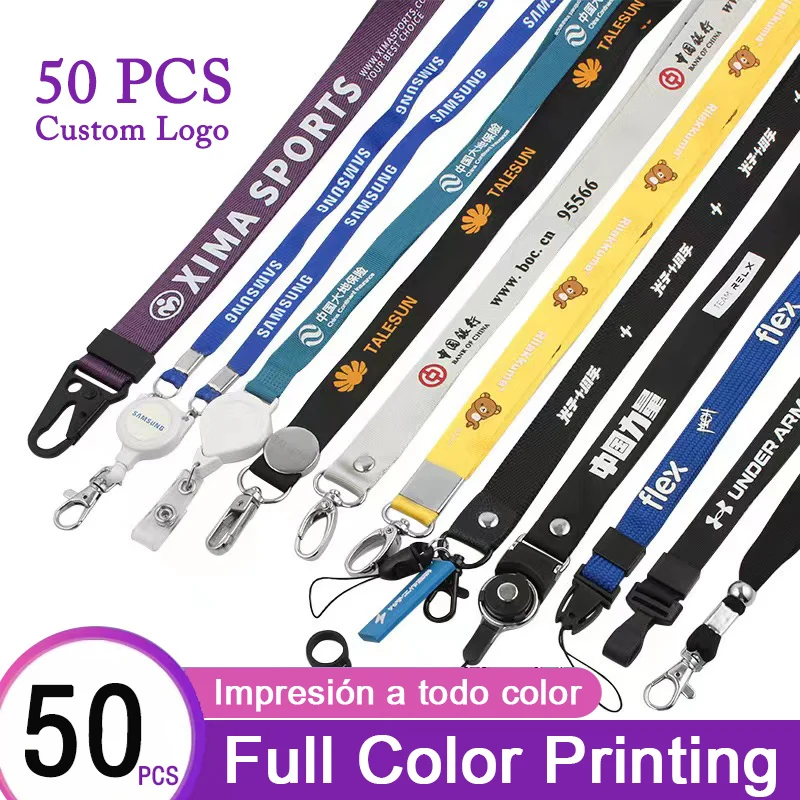 50 teile/los individuell bedrucktes Lanyard für Schlüssel Abzeichen halter & Personal karten Vollfarb personal isierte Druck Logo Firmenname Landyar