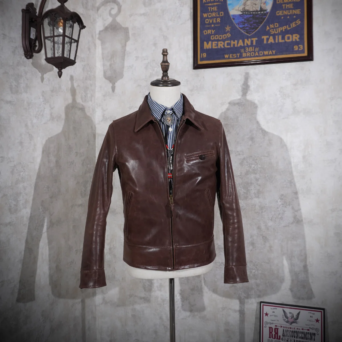 Blunt Razor Depp's 1940s LVC Version of Thick Wax Dyed Calf Leather Straight Pull Collar American Leather Jacket for Men