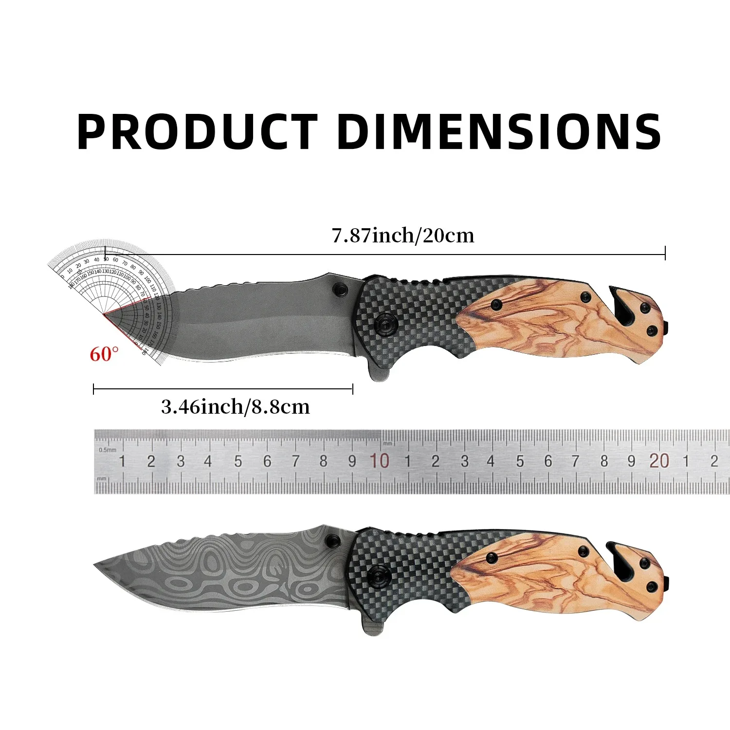 Damascus Pattern Outdoor Pocket Knife Multi-function EDC Folding Knife Portable Camping Survival Jackknife for Self Defense BBQ