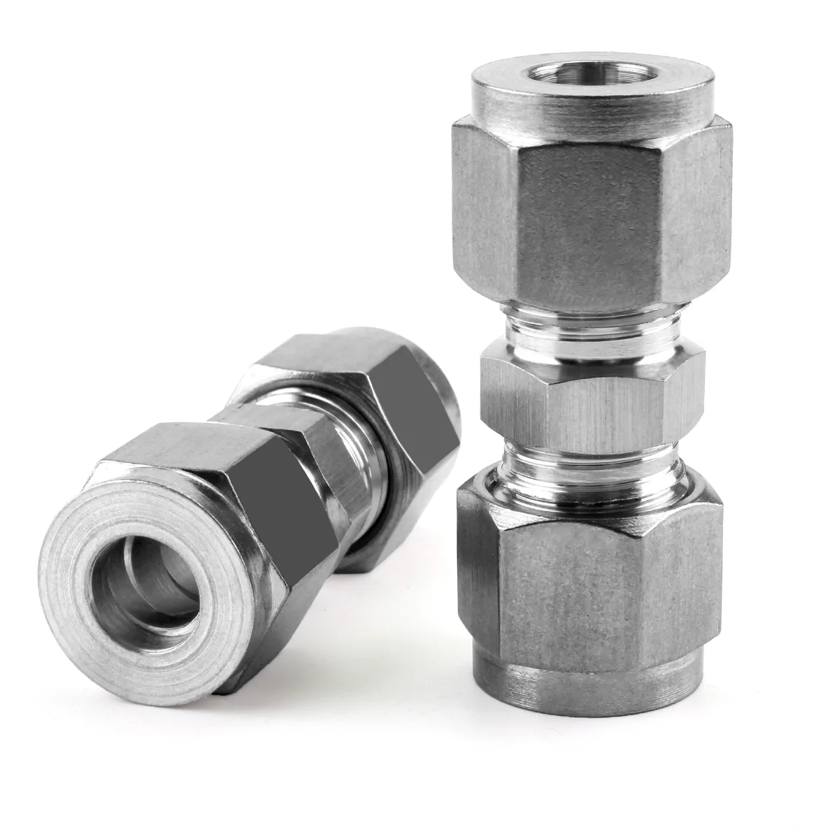 

304 Stainless Steel Straight Double Ferrule Pipe Thread Connector 3 4 6 8 10 12 16 20 22 25mm Pneumatic Dashboard Joint Fittings