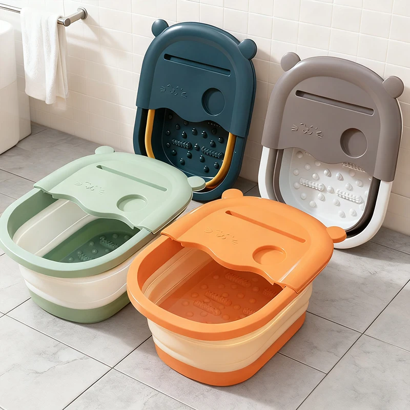 

Цельная складная массажная раковина для ног для взрослых, для домашнего и общежития, простой дизайн с крышкой, глубокая ванна для ног