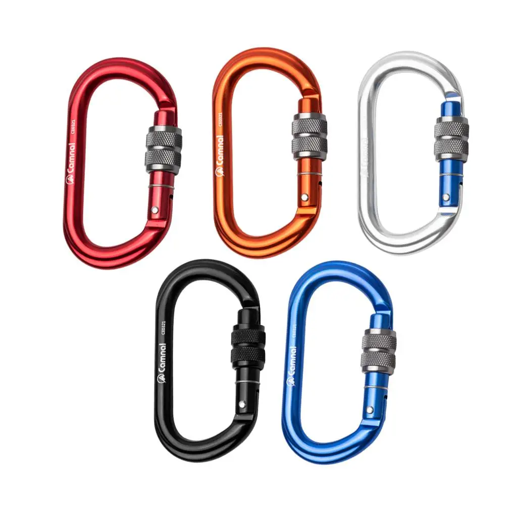 5pcs Lock Climbing Carabiner Clips, Locking and Heavy Duty, CE Certified for Climbing and Rappelling, D Shaped