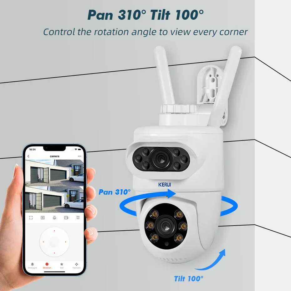 KERUI 5K 10MP Dual Lens PTZ WIFI Camera Full HD Dual Screen Auto Tracking Outdoor  Security Video Surveillance Camera with Tuya