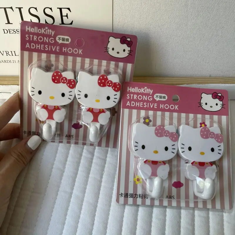 Kawaii Hello Kitty Hooks Sanrio Anime Hanging Duty Wall Hooks Damage Free Hooks on Hangers for Kitchen Bathroom