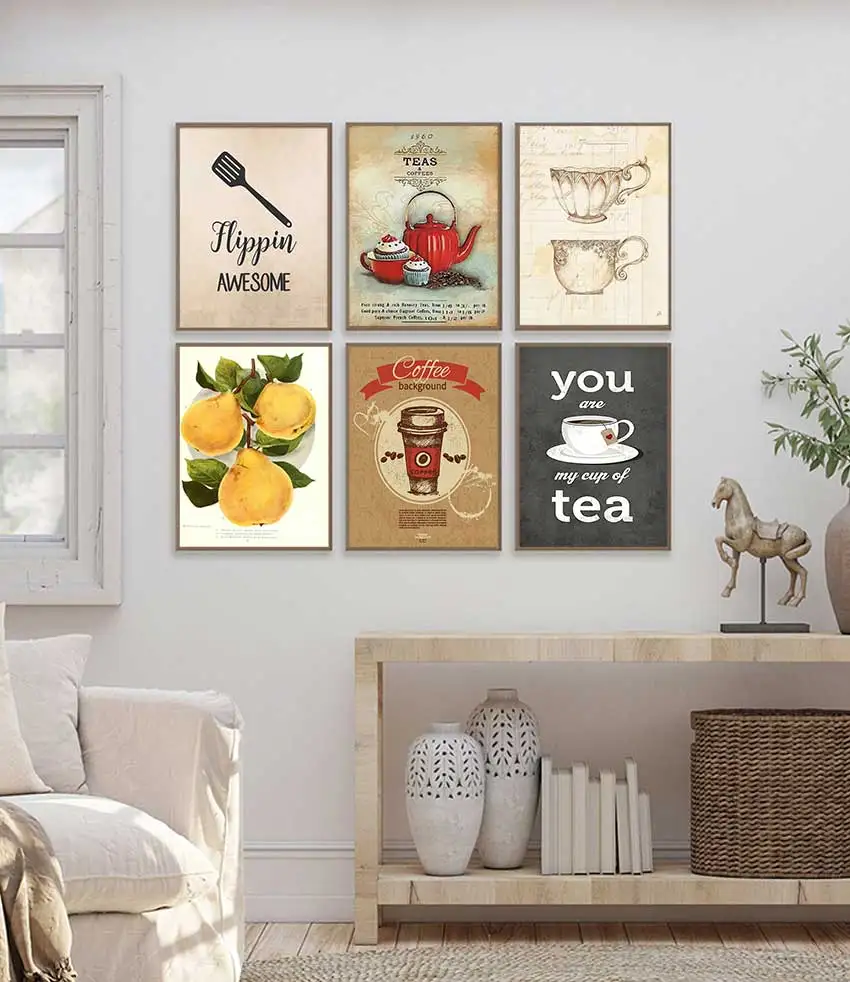 Pósteres e impresiones Vintage de café caliente, hora del té, comida, Cupcake, huevo, limones, lienzo impreso, imagen artística de pared para decoración de cafetería y cocina