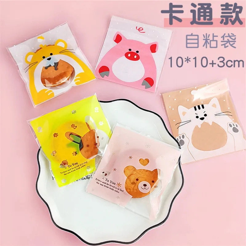 

100Pcs 10x10cm Cute Cartoon Animal Printed Plastic Self-adhesive Bags Cookie Biscuits Candy Food Packaging Supplies