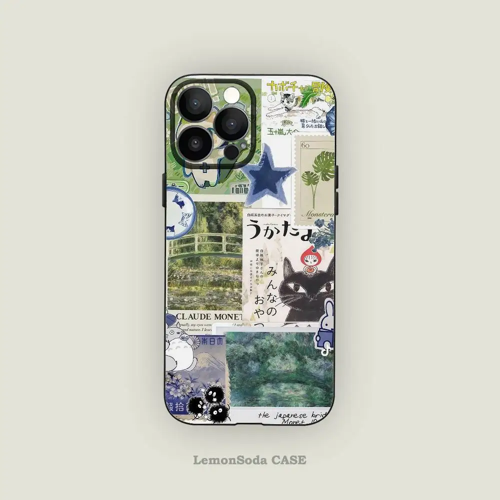 Funda de teléfono Studio Ghibli & Monet Collage, funda de teléfono mate de silicona negra para Iphone 17 Air 16 15 14 13 12 Pro Max, funda blanda de TPU
