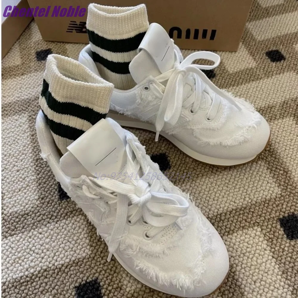 Flat Lace-up Canvas Shoes Height Increasing Thick Surface Roughening Casual Fashion Street Fashion Women Shoes Dress New Arrival