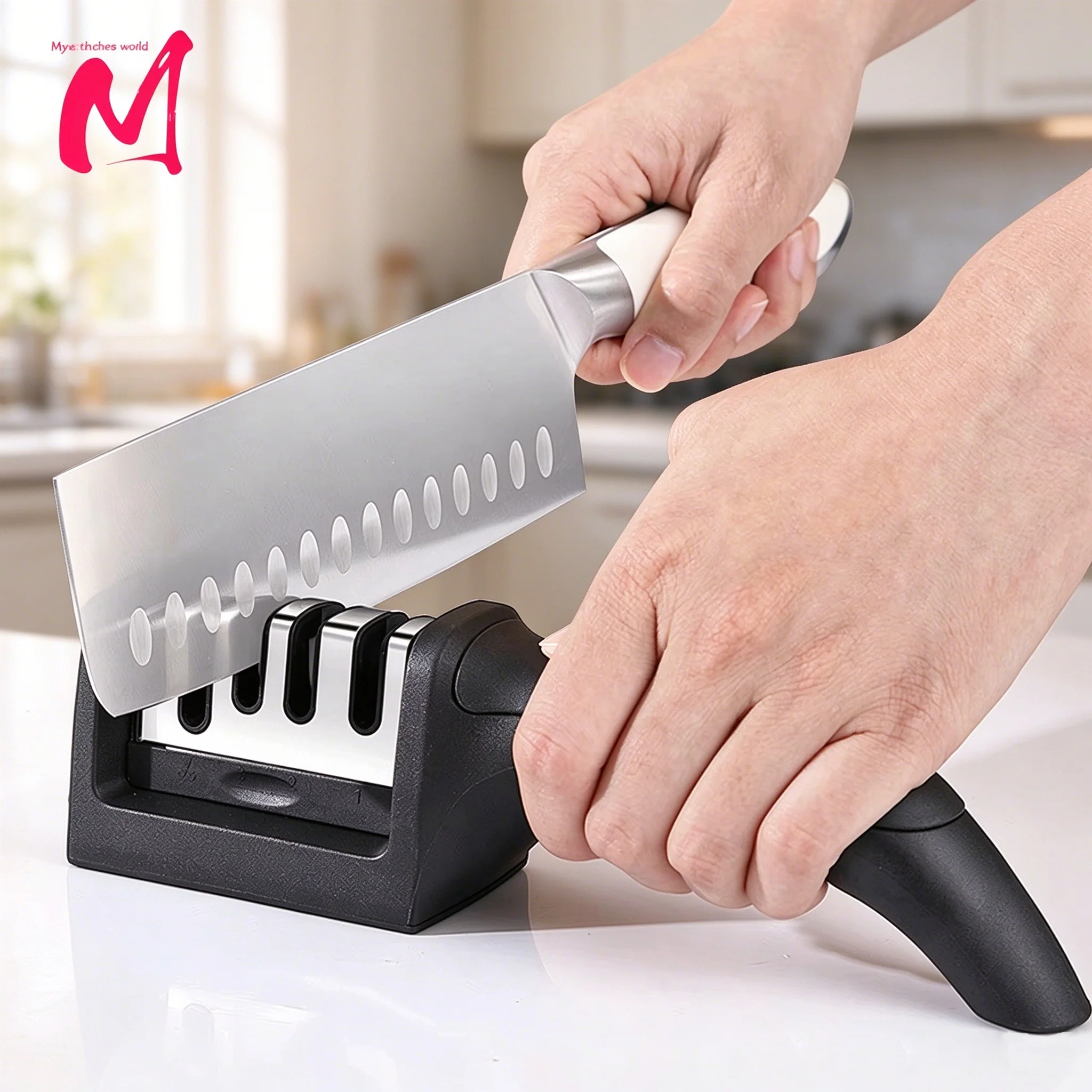 Kitchen 3-Segment Knife Sharpener Household Multi-Functional Hand-Held Three-Purpose Black Sharpening Stone