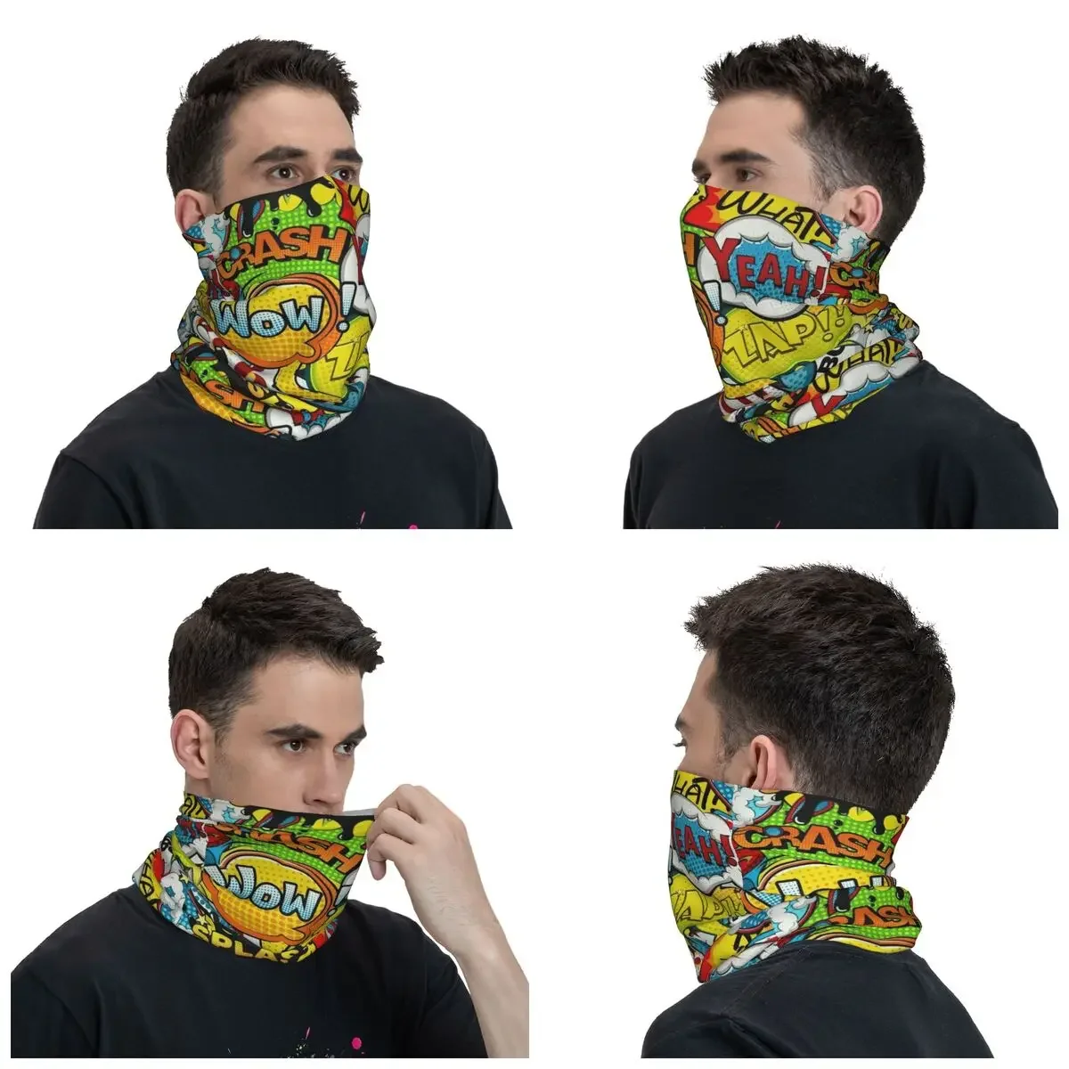 Livres d'art pop de bande dessinée colorés, couverture de cou Bandana, cagoule imprimée, écharpe enveloppante, bandeau d'extérieur, équitation pour hommes femmes adultes hiver