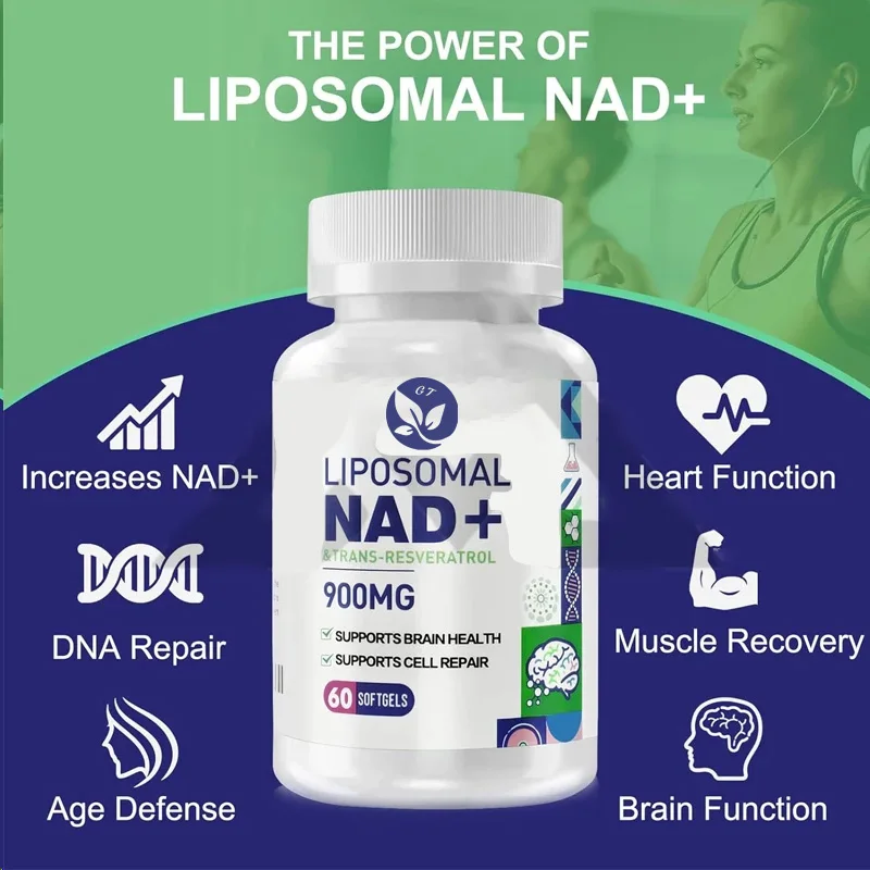 

Liposome Nad мощностью 900 мг + содержит 300 мг транс-ресуртрол, заменяющий нм, используемый для ремонта ДНК, борьбы с старением, энергии, 60 гелевых капсул