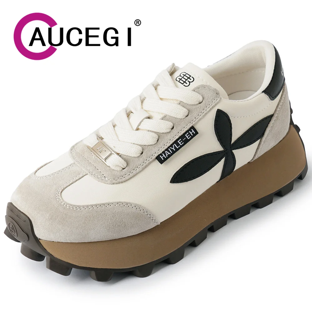 

Aucegi Hot Sale Couple Mixed Color Dad Shoes Women's Lace-up Sneakers Round Toe Thick Bottom Classic Style Casual Sneakers 2024