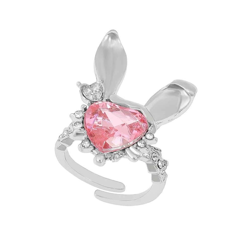 Korea Cute Rabbit Ear Rings Girl Women Bunny Zircon Jewelry Opening Rings For Girlfriend Sweet Cool Wind Accessories Gifts