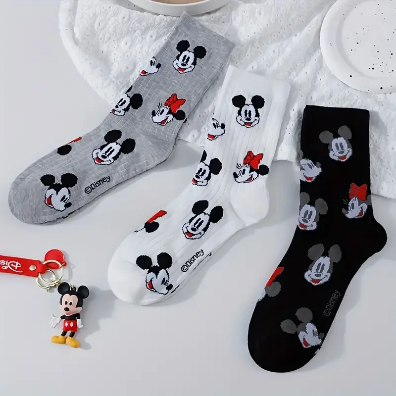 3 أزواج من الجوارب النسائية الطويلة المطبوعة بالرسوم المتحركة اليابانية الجديدة النسخة الكورية، جوارب لطيفة ومريحة وقابلة للتنفس وغير رسمية