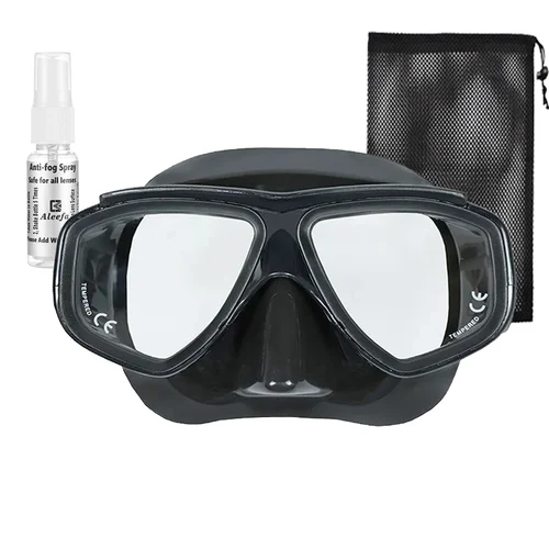 Máscara de buceo graduada para adultos Miopía con spray antivaho de vidrio templado, falda de silicona, negro transparente