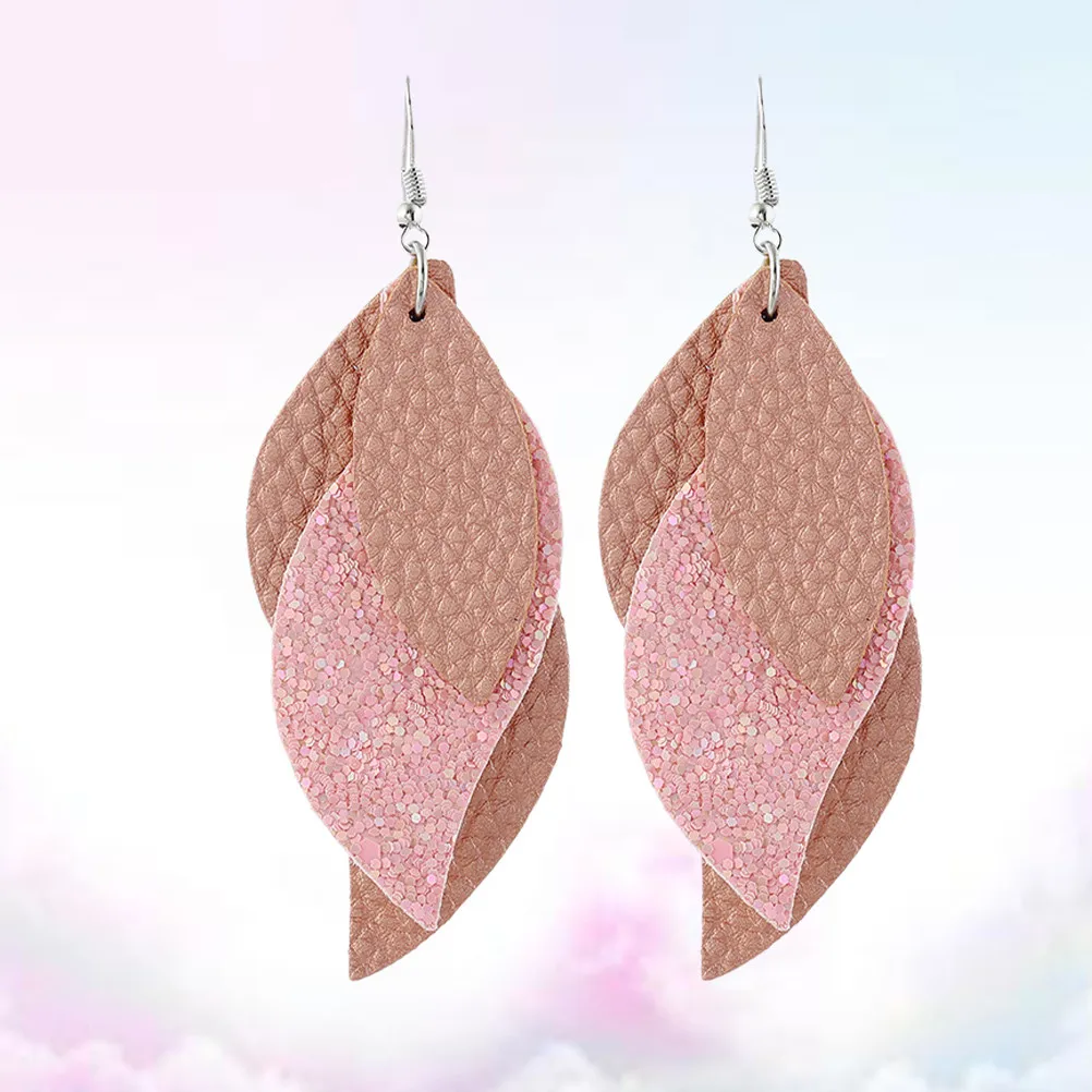 1Pair Creative Pattern Pink Sequin Ear Dangle Earrings Fashion Women Dangler for Holiday Party Work Gift Ear Decoration