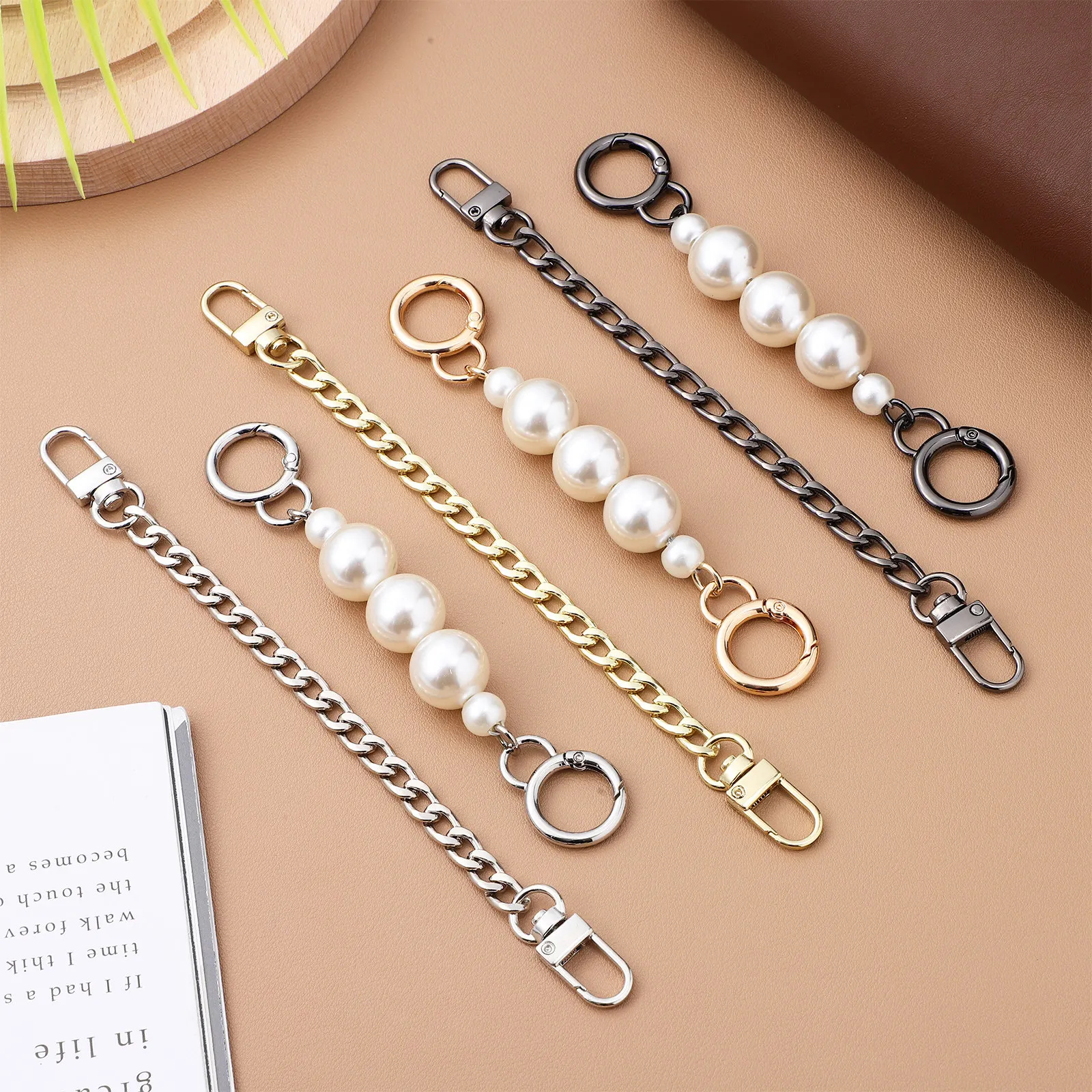 

6Pcs Women Bag Chains Pearl Beaded Handbag Replacement Chains Clasp for Purse Strap DIY Elegant Metal Surface Accessory